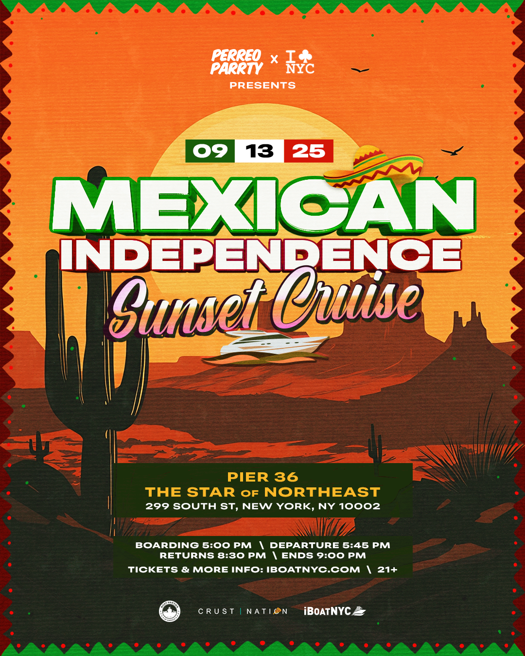 EL GRITO: Mexican Independence Sunset Boat Party Yacht Cruise NYC