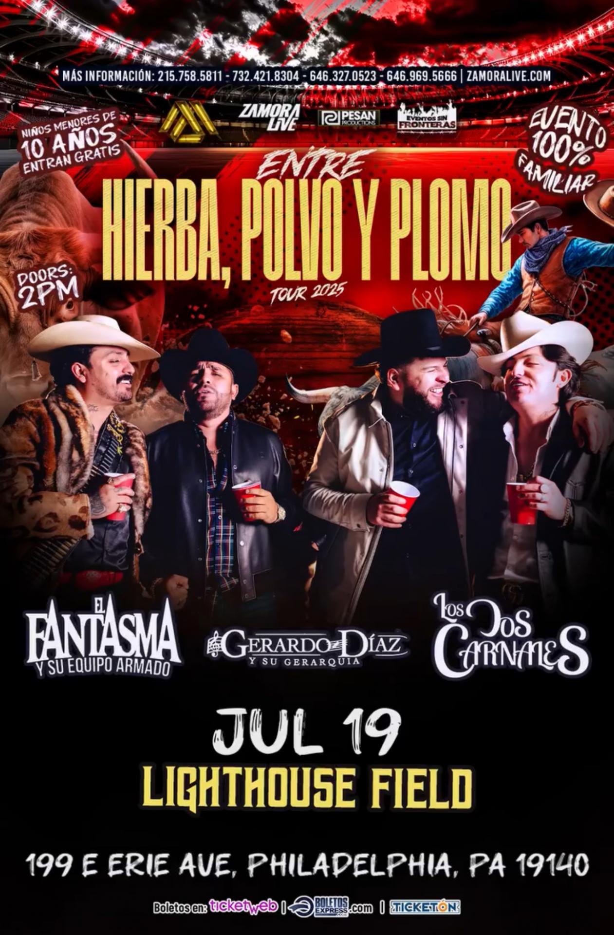 Buy tickets for EL FANTASMA • LOS DOS CARNALES • GERARDO DÍAZ & SU GERARQUIA EN LIGHTHOUSE FIELD EL FANTASMA • LOS DOS CARNALES • GERARDO DÍAZ & SU GERARQUIA EN LIGHTHOUSE FIELD
