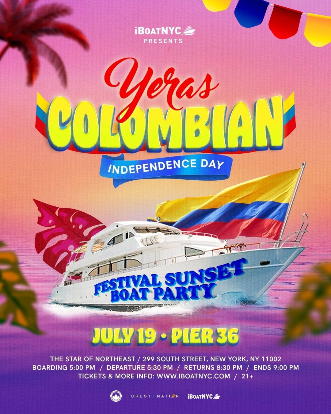 YERAS Colombian Independence Day Sunset Festival Boat Party Cruise